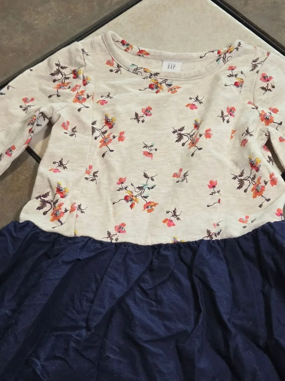 GAP Floral Dress Girls 3T Cozy Long Sleeve Terry Top Mixed Media Navy Skirt